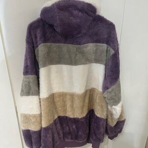 Striped Faux Fur Jacket in Purple and Neutral Tones